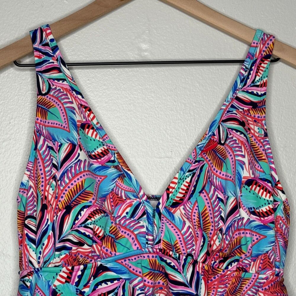 Swim Solutions Womens One Piece Bathing Suit 12 Pink Blue Tropical Tiered Resort - Picture 5 of 12